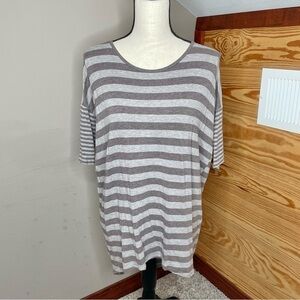 Lularoe Oversized Grey Striped Drop Shoulder Irma Tunic Top Shirt XXS